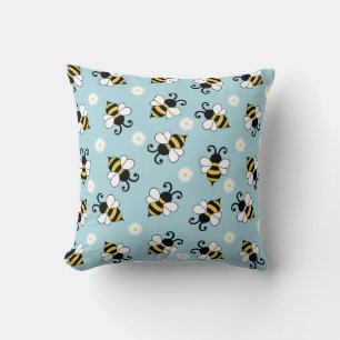 Cute little bees and daisy flowers pattern  cushion