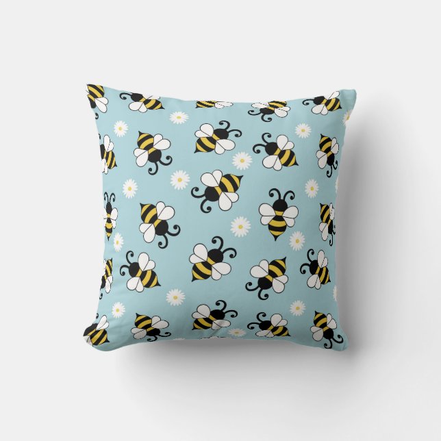 Cute little bees and daisy flowers pattern  cushion (Front)
