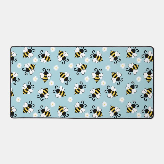 Cute little bees and daisy flowers pattern  desk mat (Front)