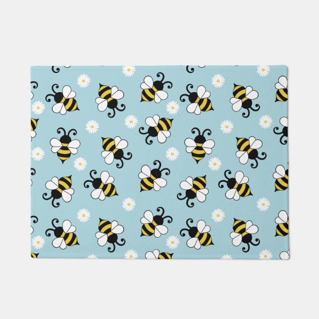 Cute little bees and daisy flowers pattern  doormat (Front)