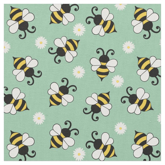 Cute little bees and daisy flowers pattern  fabric (Close Up)