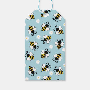 Cute little bees and daisy flowers pattern gift tags