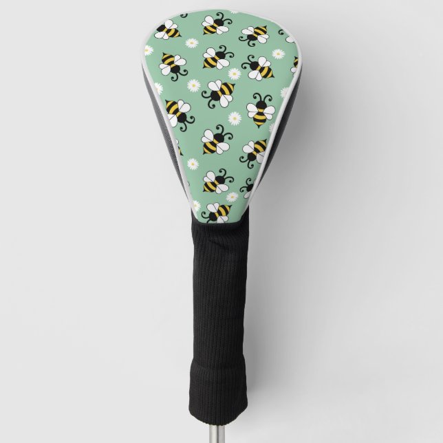 Cute little bees and daisy flowers pattern golf head cover (Front)