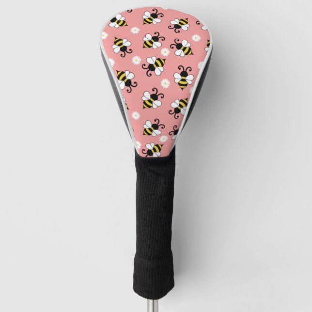 Cute little bees and daisy flowers pattern  golf head cover (Front)