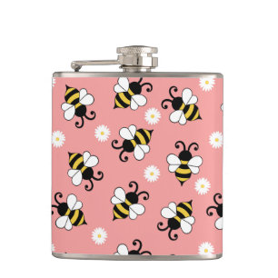 Cute little bees and daisy flowers pattern hip flask