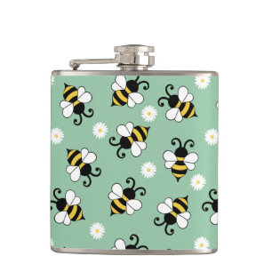 Cute little bees and daisy flowers pattern hip flask