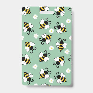 Cute little bees and daisy flowers pattern ID badge