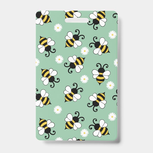 Cute little bees and daisy flowers pattern ID badge (Front)