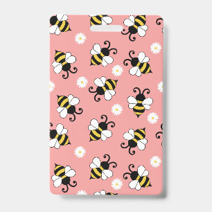 Cute little bees and daisy flowers pattern ID badge
