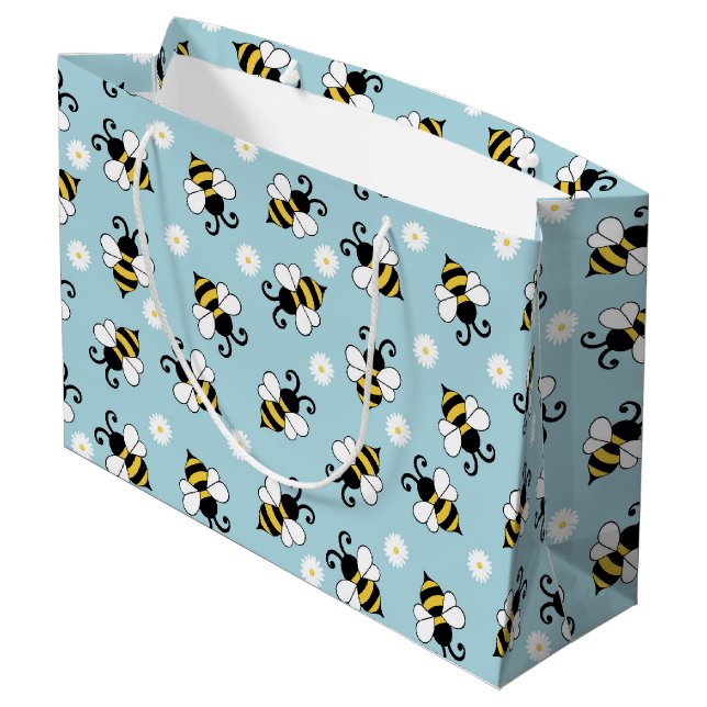 Cute little bees and daisy flowers pattern  large gift bag (Back Angled)