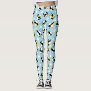 Cute little bees and daisy flowers pattern  leggings