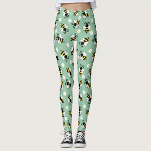 Cute little bees and daisy flowers pattern leggings
