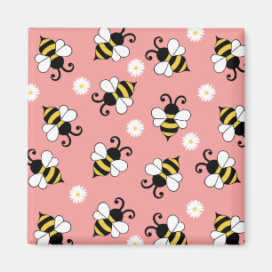 Cute little bees and daisy flowers pattern magnet