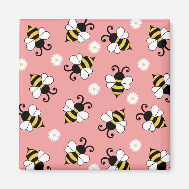 Cute little bees and daisy flowers pattern  magnet (Front)