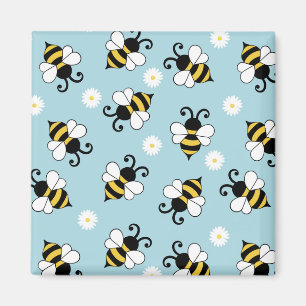 Cute little bees and daisy flowers pattern magnet