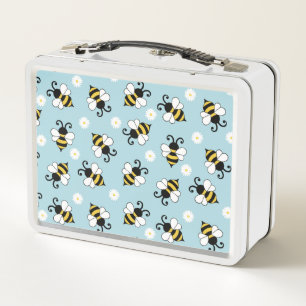 Cute little bees and daisy flowers pattern metal lunch box
