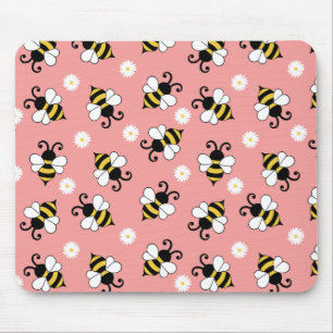 Cute little bees and daisy flowers pattern  mouse pad
