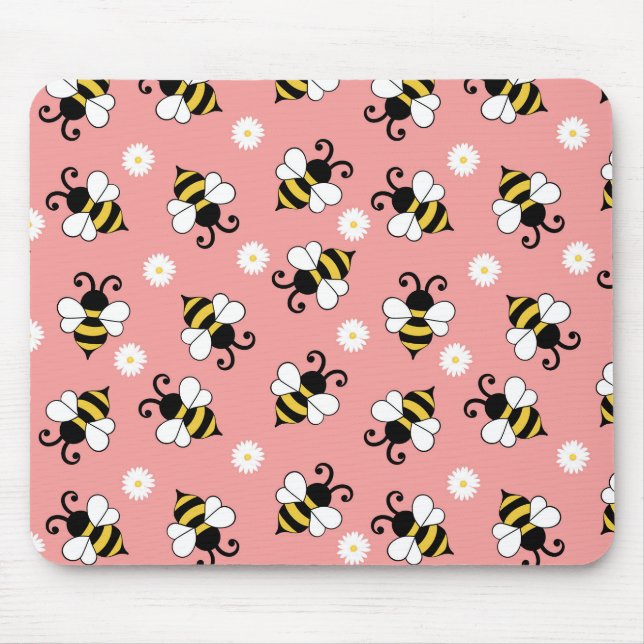 Cute little bees and daisy flowers pattern  mouse pad (Front)