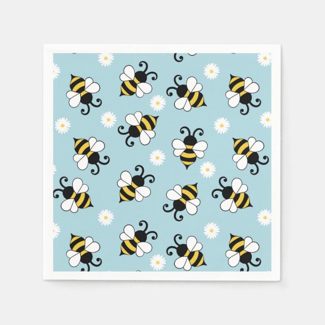 Cute little bees and daisy flowers pattern  napkin (Front)