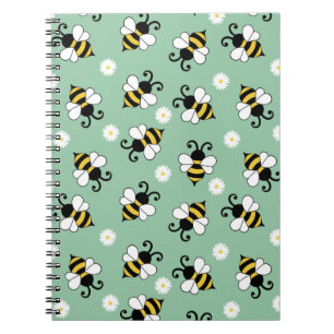 Cute little bees and daisy flowers pattern notebook