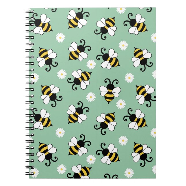 Cute little bees and daisy flowers pattern notebook (Front)