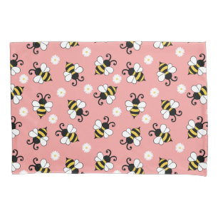 Cute little bees and daisy flowers pattern pillowcase