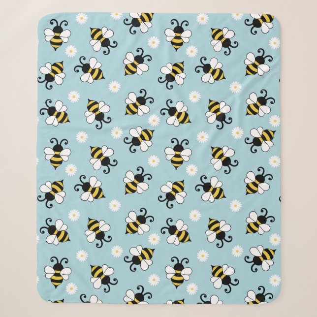 Cute little bees and daisy flowers pattern  sherpa blanket (Front)