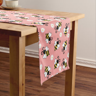Cute little bees and daisy flowers pattern short table runner