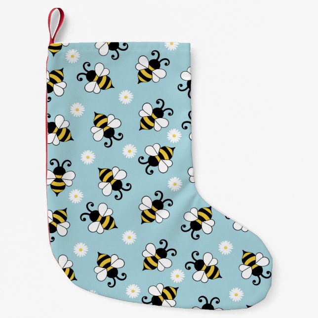 Cute little bees and daisy flowers pattern small christmas stocking (Front)