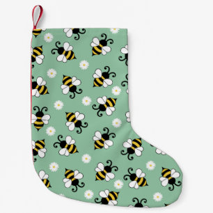 Cute little bees and daisy flowers pattern small christmas stocking