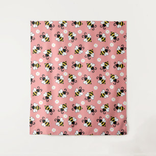 Cute little bees and daisy flowers pattern tapestry
