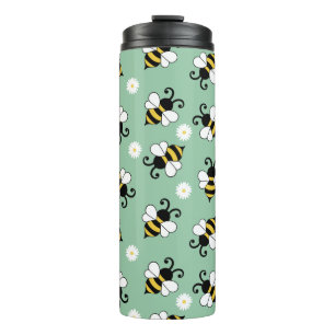 Cute little bees and daisy flowers pattern thermal tumbler