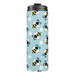 Cute little bees and daisy flowers pattern thermal tumbler