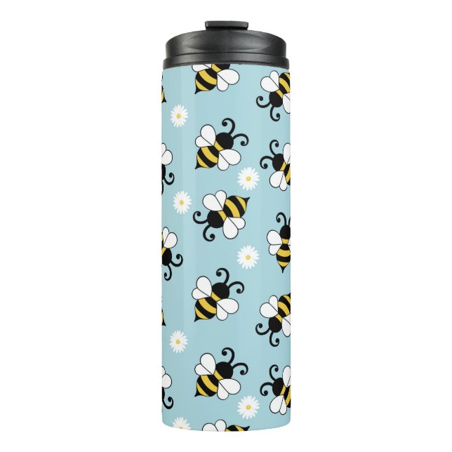 Cute little bees and daisy flowers pattern thermal tumbler (Front)