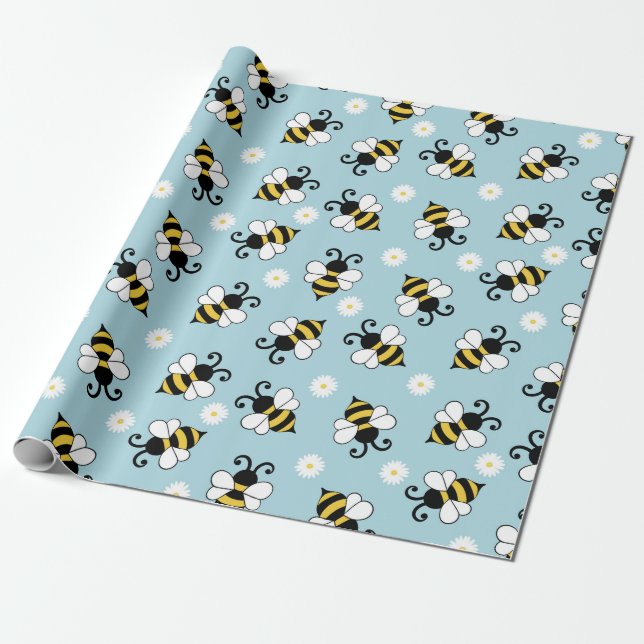 Cute little bees and daisy flowers pattern  wrapping paper (Unrolled)