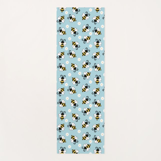 Cute little bees and daisy flowers pattern yoga mat (Front)