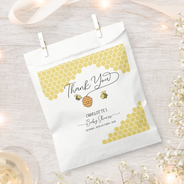 Cute Little Bees Honeycomb Baby Shower Favour Bag (Clipped)
