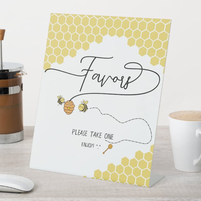 Cute Little Bees Honeycomb Baby Shower Favours Pedestal Sign (In SItu)