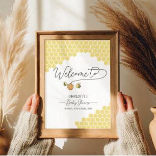 Cute Little Bees Honeycomb Baby Shower Welcome Poster