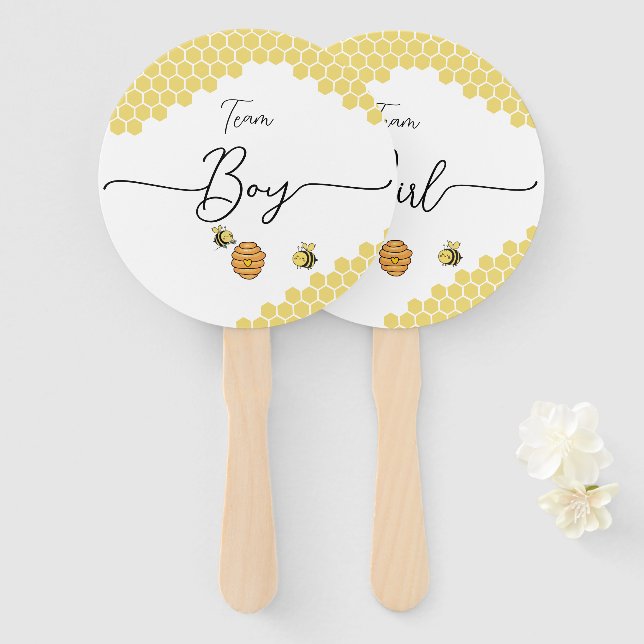Cute Little Bees Honeycomb Gender Reveal Hand Fan (Front and Back)