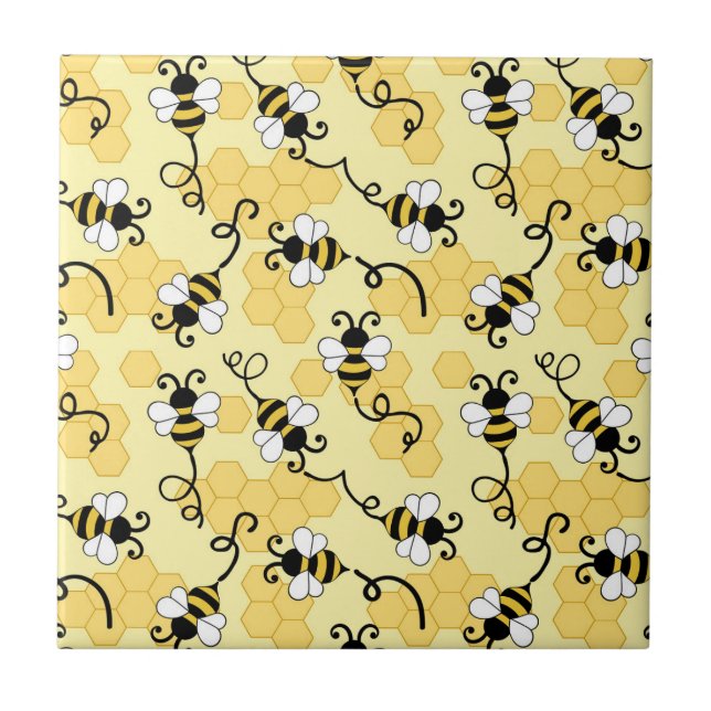 Cute little bees pattern ceramic tile (Front)