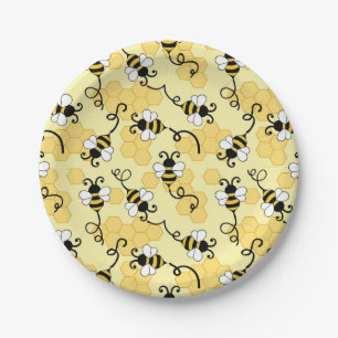 Cute little bees pattern paper plate