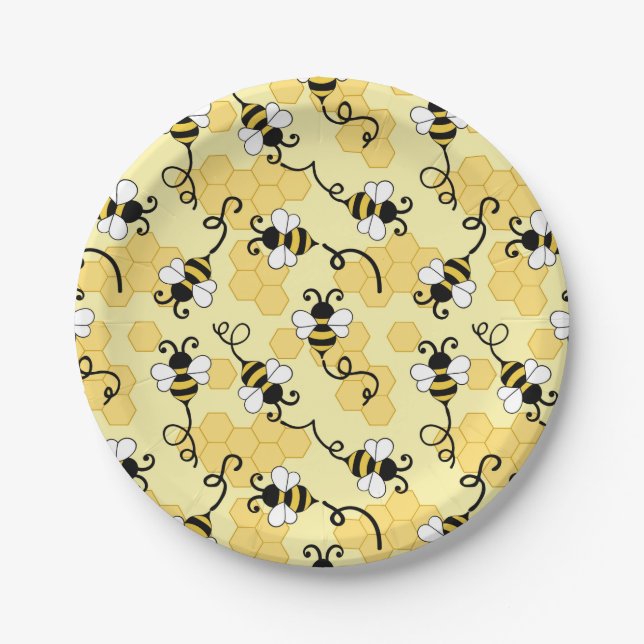 Cute little bees pattern paper plate (Front)