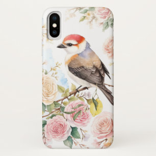 Cute Little Bird and Colourful Flowers iPhone X Case