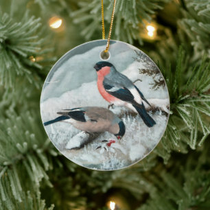 Cute little bird- Bullfinch, Art Ceramic Ornament