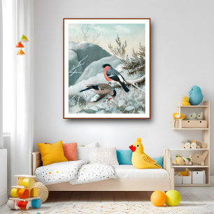 Cute little bird- Bullfinch, Art Poster