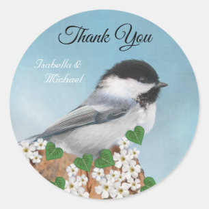 Cute little bird & flowers Thank You Classic Round Sticker