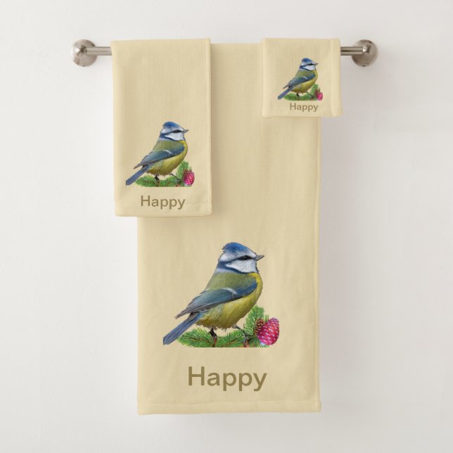 Cute Little Bird on Ivory Bath Towel Set (Insitu)