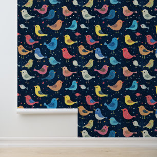 Cute Little Bird Pattern Chalk Drawing Wallpaper