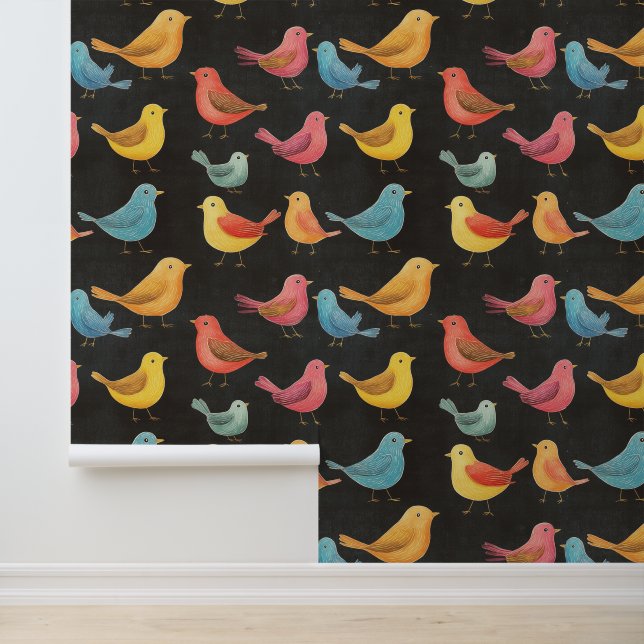 Cute Little Bird Pattern Chalk Drawing Wallpaper (Application)
